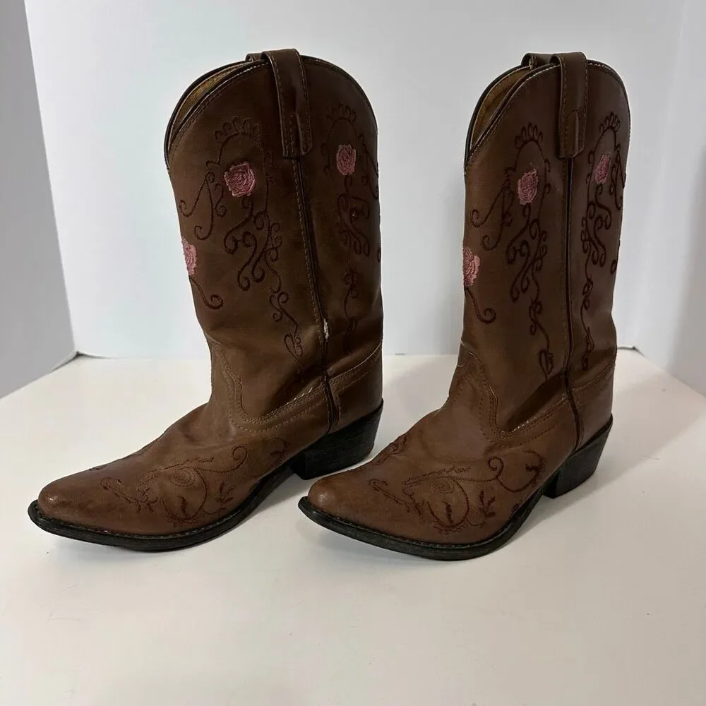 Shyanne Western Boots Embroidered Brown Floral Cowgirl | Girls Size 5